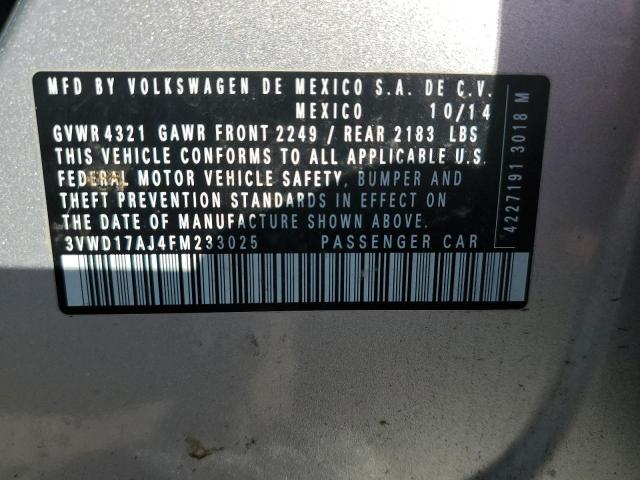 3VWD17AJ4FM233025 - 2015 VOLKSWAGEN JETTA SE SILVER photo 12