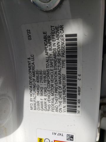 19XFL1H82NE013607 - 2022 HONDA CIVIC SPORT TOURING თეთრი ფოტო 12