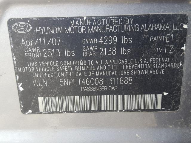 5NPET46C08H311688 - 2008 HYUNDAI SONATA GLS  photo 10