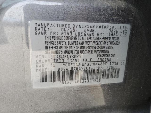 3N1AB7AP1JY330212 - 2018 NISSAN SENTRA S CHARCOAL photo 13