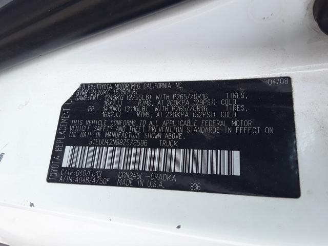 5TEUU42N88Z576596 - 2008 TOYOTA TACOMA ACCESS CAB  ფოტო 10