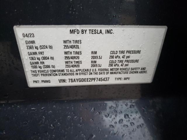 7SAYGDEE2PF745437 - 2023 TESLA MODEL Y GRAY photo 12