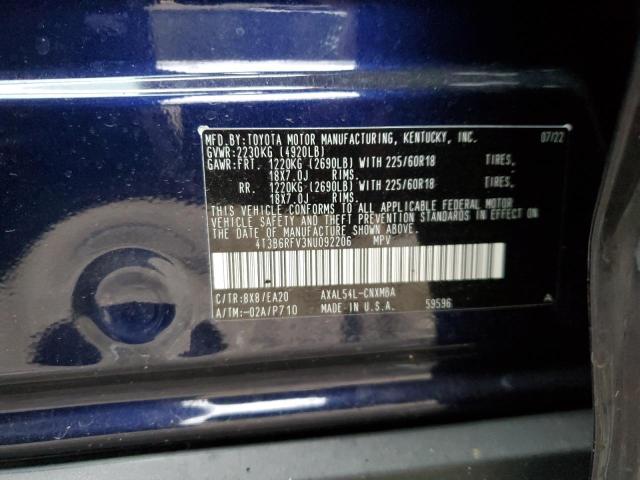 4T3B6RFV3NU092206 - 2022 TOYOTA RAV4 XLE PREMIUM BLUE photo 12