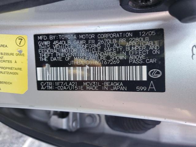 JTHBA30G165167269 - 2006 LEXUS ES 330 SILVER photo 12