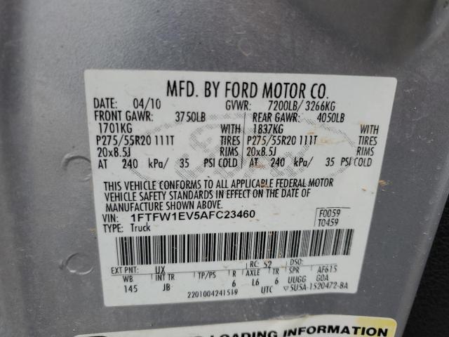 1FTFW1EV5AFC23460 - 2010 FORD F150 SUPERCREW SILVER photo 12