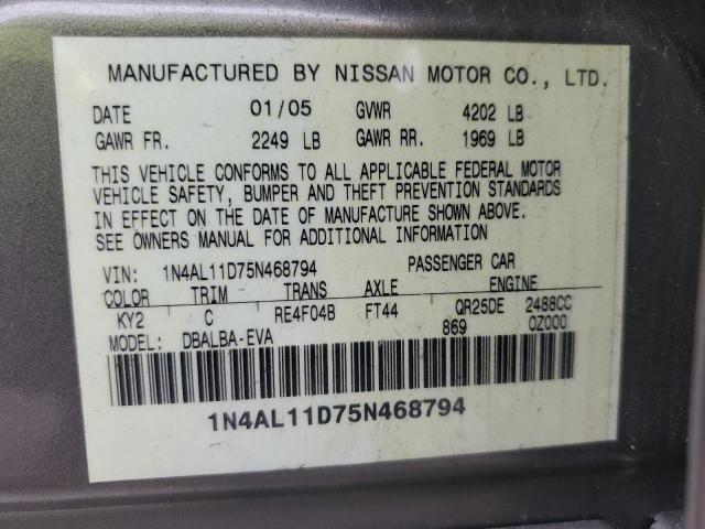 1N4AL11D75N468794 - 2005 NISSAN ALTIMA S TAN photo 12