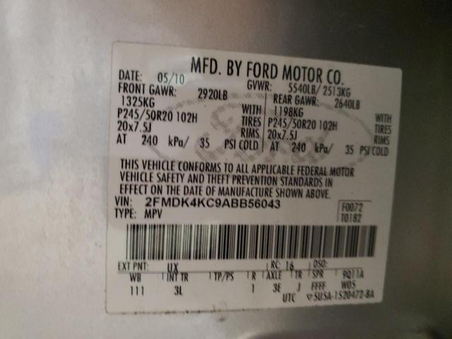 2FMDK4KC9ABB56043 - 2010 FORD EDGE LIMITED SILVER photo 12