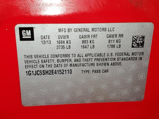 1G1JC5SH2E4152110 - 2014 CHEVROLET SONIC LT RED photo 13