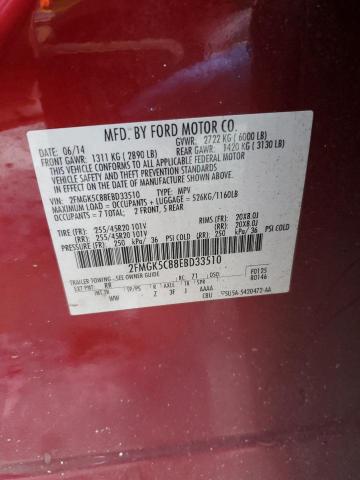 2FMGK5C88EBD33510 - 2014 FORD FLEX SEL RED photo 13