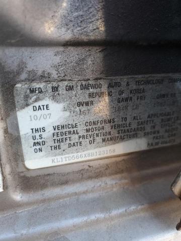 KL1TD566X8B123158 - 2008 CHEVROLET AVEO BASE Boz foto 12