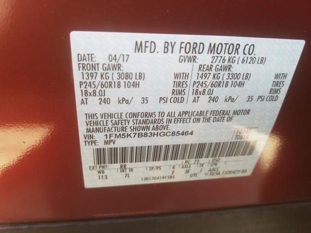 1FM5K7B83HGC85464 - 2017 FORD EXPLORER  photo 10