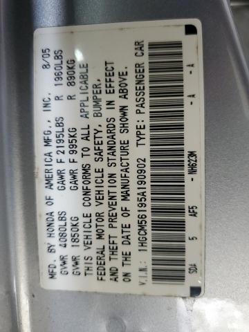 1HGCM56195A190902 - 2005 HONDA ACCORD DX SILVER photo 12