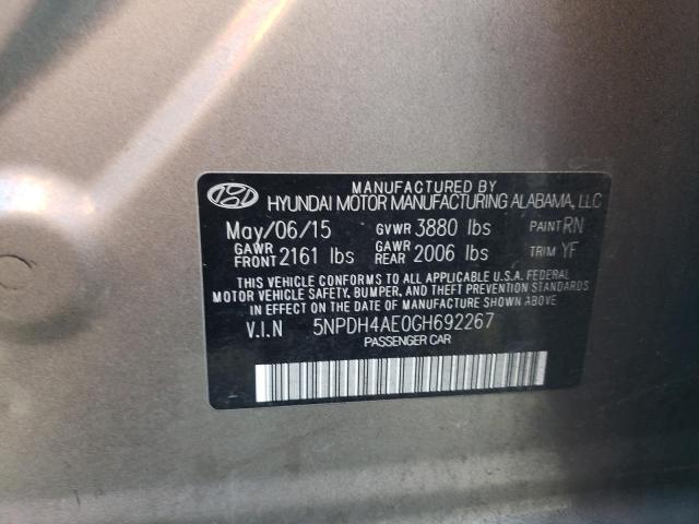 5NPDH4AE0GH692267 - 2016 HYUNDAI ELANTRA SE GRAY photo 12