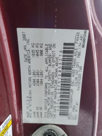 4A3AL25F57E058278 - 2007 MITSUBISHI ECLIPSE SPYDER GS 栗色 照片 13