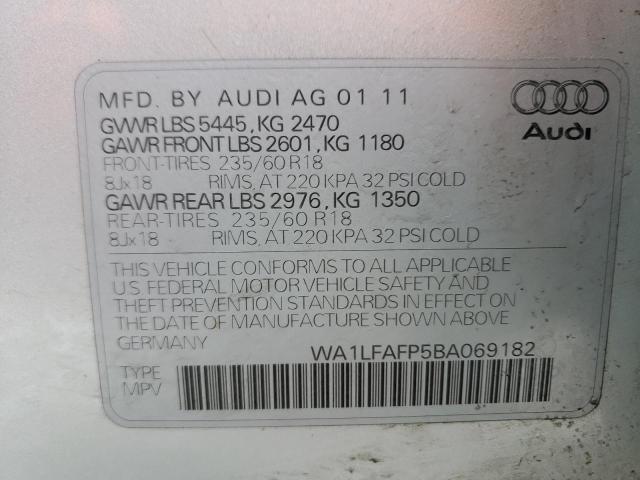 WA1LFAFP5BA069182 - 2011 AUDI Q5 PREMIUM PLUS SILVER photo 13