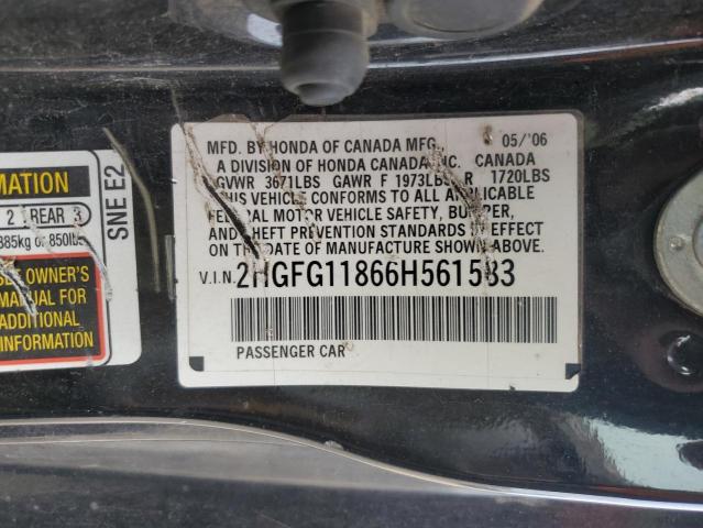 2HGFG11866H561583 - 2006 HONDA CIVIC EX BLACK photo 12