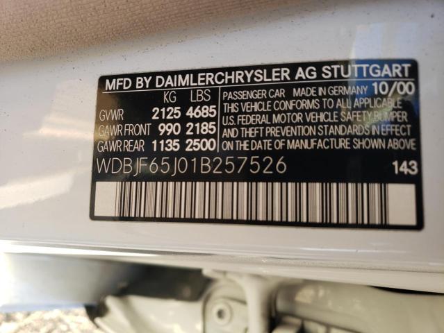 WDBJF65J01B257526 - 2001 MERCEDES-BENZ E 320 WHITE photo 12