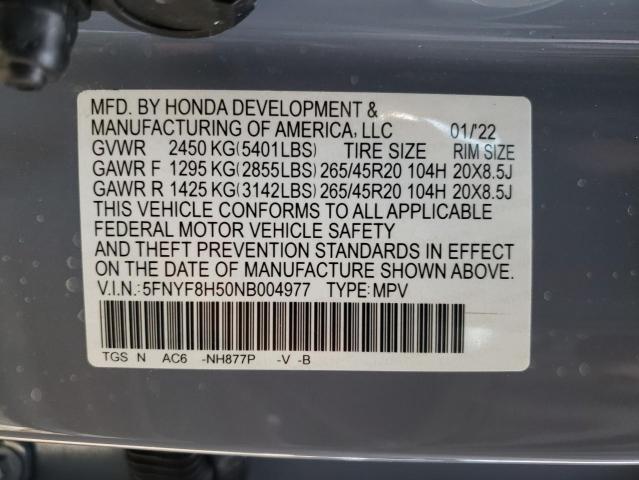 5FNYF8H50NB004977 - 2022 HONDA PASSPORT EXL Boz foto 13