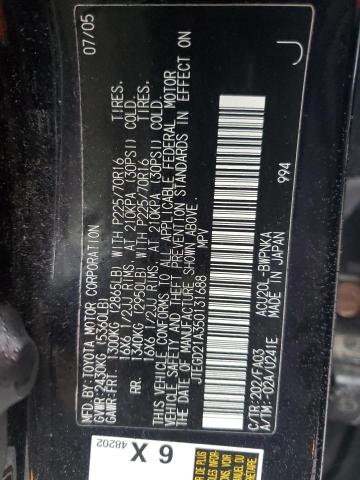 JTEGD21A350131688 - 2005 TOYOTA HIGHLANDER BLACK photo 12