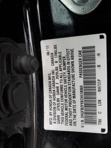 2HGFB2F9XCH518060 - 2012 HONDA CIVIC EXL BLACK photo 13