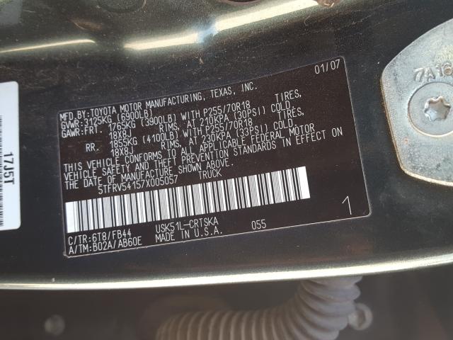 5TFRV54157X005057 - 2007 TOYOTA TUNDRA DOUBLE CAB SR5  photo 10