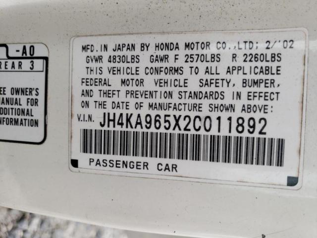 JH4KA965X2C011892 - 2002 ACURA 3.5RL WHITE photo 13