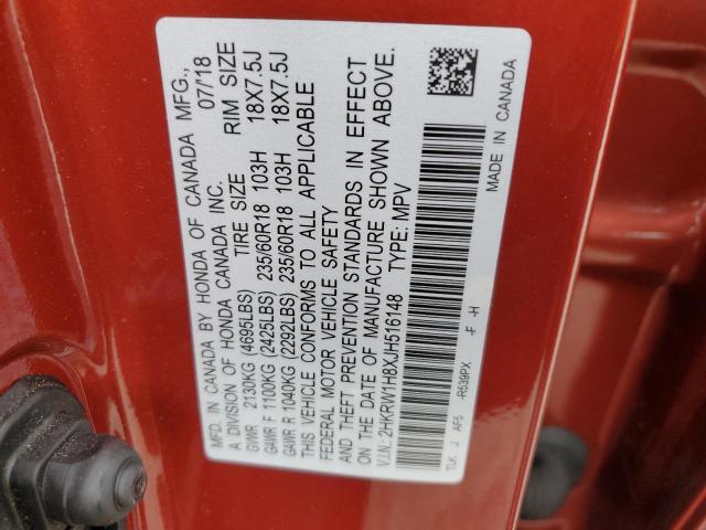 2HKRW1H8XJH516148 - 2018 HONDA CR-V EXL RED photo 14