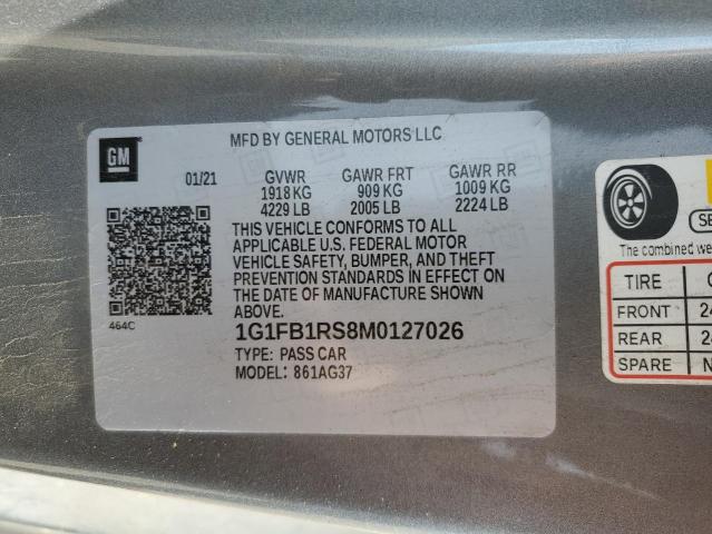 1G1FB1RS8M0127026 - 2021 CHEVROLET CAMARO LS GRAY photo 12