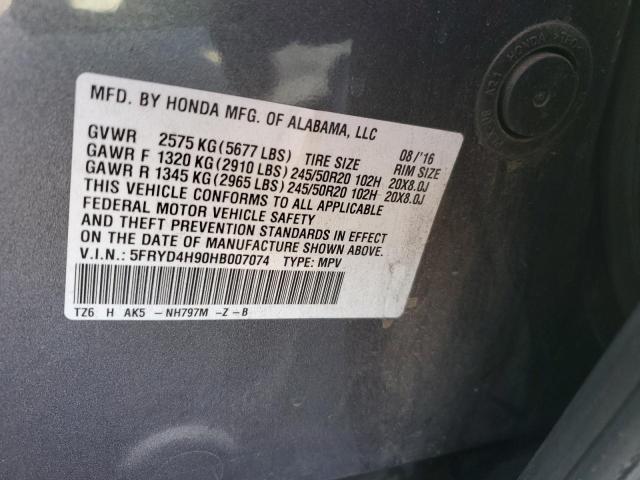 5FRYD4H90HB007074 - 2017 ACURA MDX ADVANCE GRAY photo 12