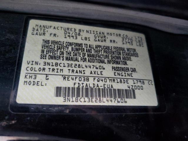 3N1BC13E28L447606 - 2008 NISSAN VERSA S BLACK photo 12