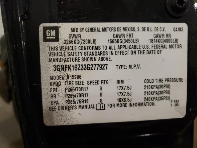 3GNFK16Z33G277927 - 2003 CHEVROLET SUBURBAN K1500 BLACK photo 13