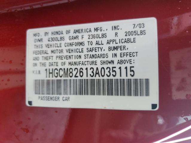 1HGCM82613A035115 - 2003 HONDA ACCORD EX RED photo 12