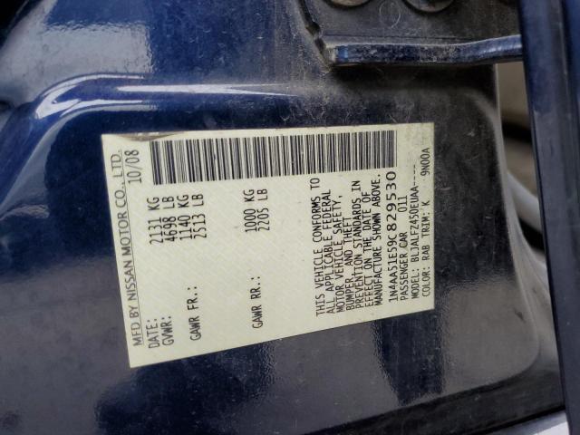 1N4AA51E59C829530 - 2009 NISSAN MAXIMA S BLUE photo 12