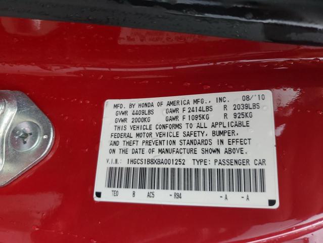 1HGCS1B8XBA001252 - 2011 HONDA ACCORD EXL RED photo 12