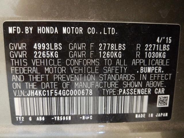 JH4KC1F54GC000678 - 2016 ACURA RLX TECH  photo 10