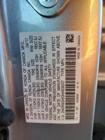 2HKRW2H53HH639327 - 2017 HONDA CR-V EX SILVER photo 13