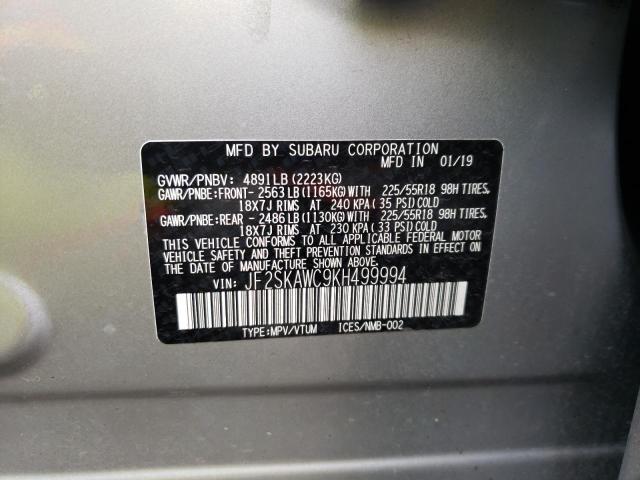 JF2SKAWC9KH499994 - 2019 SUBARU FORESTER TOURING 银色 照片 13