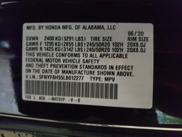 5FNYF8H55LB012277 - 2020 HONDA PASSPORT EXL Qara foto 13
