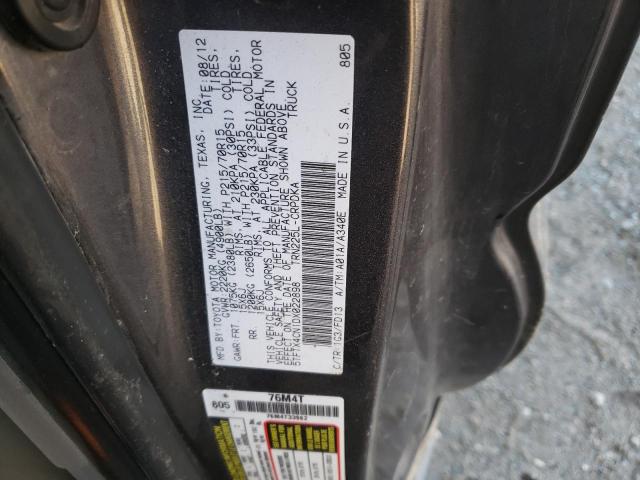 5TFTX4CN1DX022898 - 2013 TOYOTA TACOMA ACCESS CAB ნაცრისფერი ფოტო 12