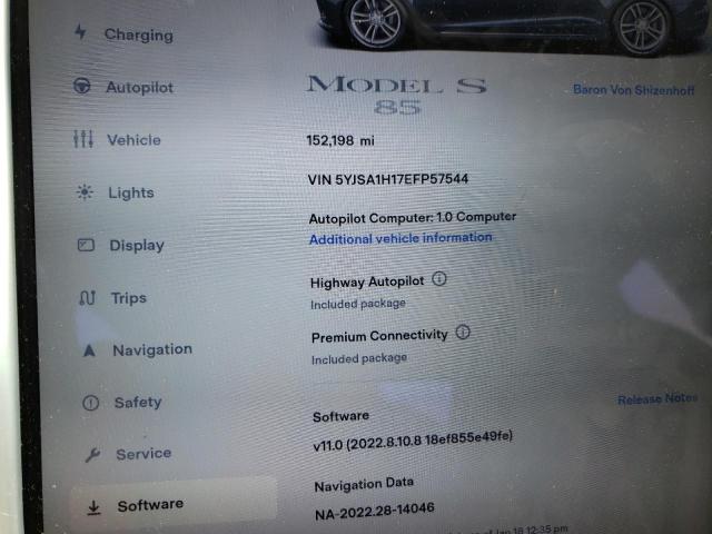 5YJSA1H17EFP57544 - 2014 TESLA MODEL S Մոխրագույն լուսանկար 9