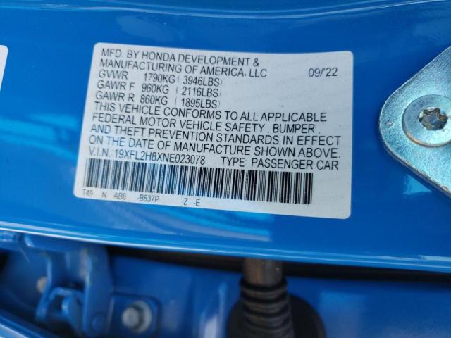 19XFL2H8XNE023078 - 2022 HONDA CIVIC SPORT Blau Foto 12