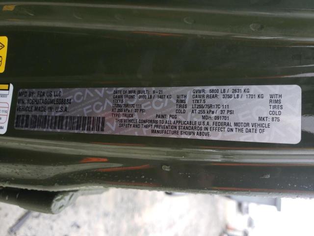 1C6HJTAG0ML608884 - 2021 JEEP GLADIATOR SPORT GREEN photo 12