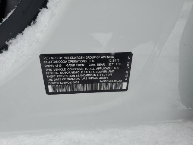 1VWDT7A38HC030039 - 2017 VOLKSWAGEN PASSAT R-LINE Ağ foto 12