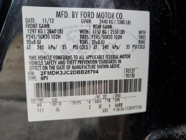 2FMDK3JC2DBB28794 - 2013 FORD EDGE SEL BLACK photo 13