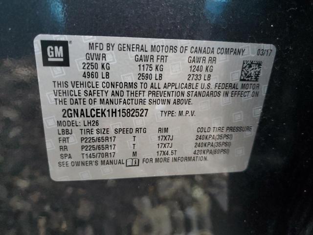 2GNALCEK1H1582527 - 2017 CHEVROLET EQUINOX LT GRAY photo 13