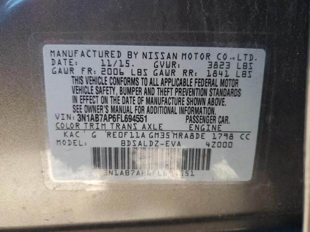 3N1AB7AP6FL694551 - 2015 NISSAN SENTRA S GRAY photo 12