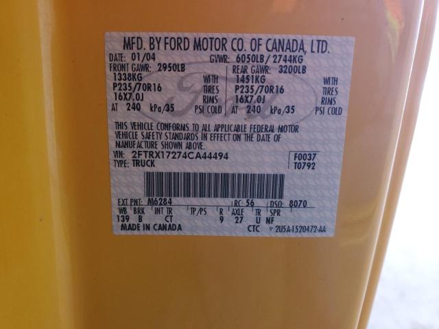 2FTRX17274CA44494 - 2004 FORD F-150 HERI CLASSIC YELLOW photo 12