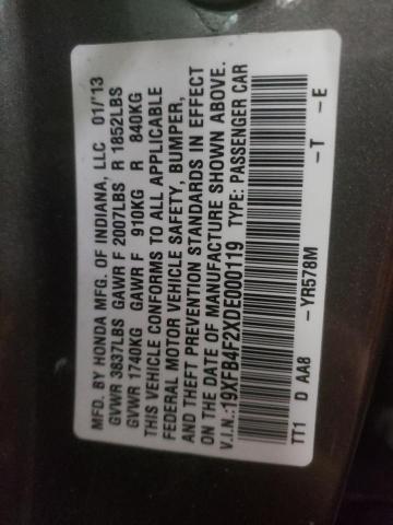 19XFB4F2XDE000119 - 2013 HONDA CIVIC HYBRID GRAY photo 12