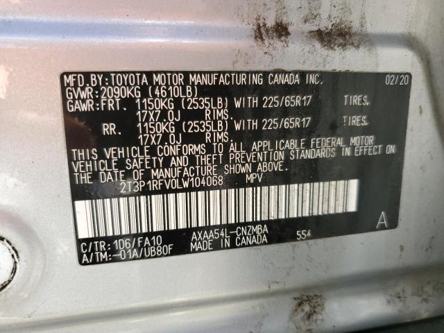 2T3P1RFV0LW104068 - 2020 TOYOTA RAV4 XLE SILVER photo 13