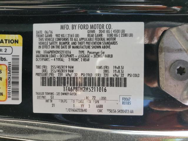 1FA6P8TH2H5211016 - 2017 FORD MUSTANG BLACK photo 13